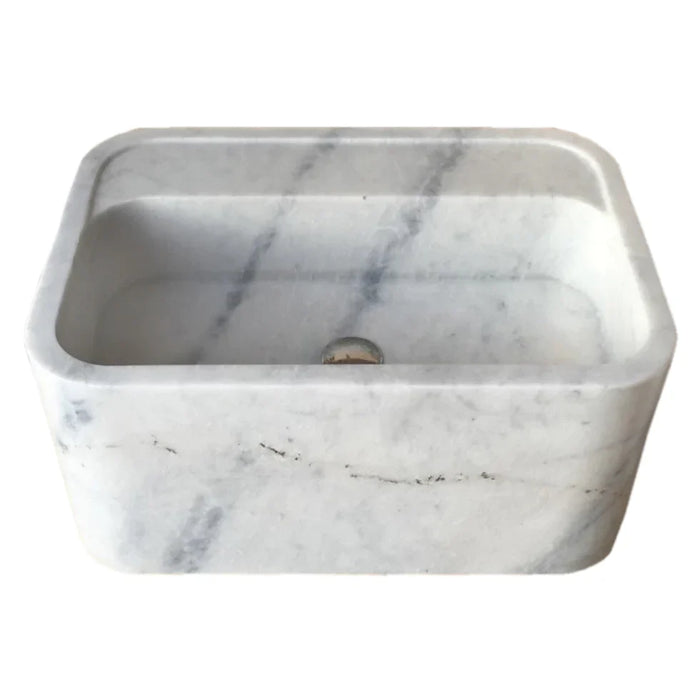 Genuine Carrara White Marble Rectangular Wall-Mount Bathroom Sink 16 x 24 x 12