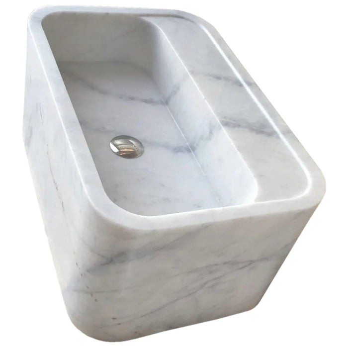 Genuine Carrara White Marble Rectangular Wall-Mount Bathroom Sink 16 x 24 x 12