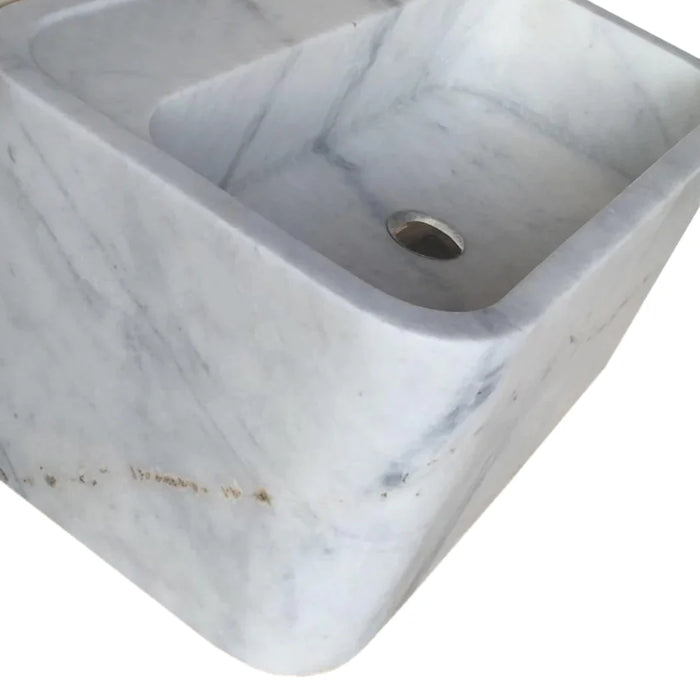 Genuine Carrara White Marble Rectangular Wall-Mount Bathroom Sink 16 x 24 x 12