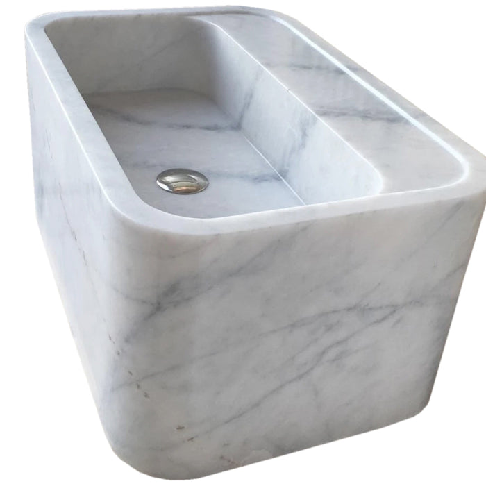 Carrara White Marble Rectangular Wall-mount Bathroom Sink NTRVS212