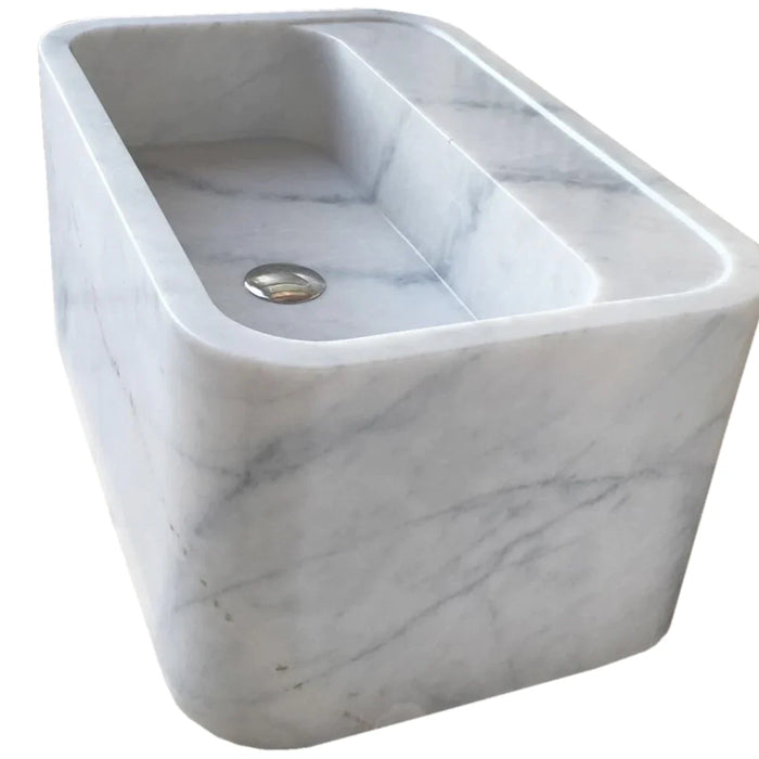 Genuine Carrara White Marble Rectangular Wall-Mount Bathroom Sink 16 x 24 x 12