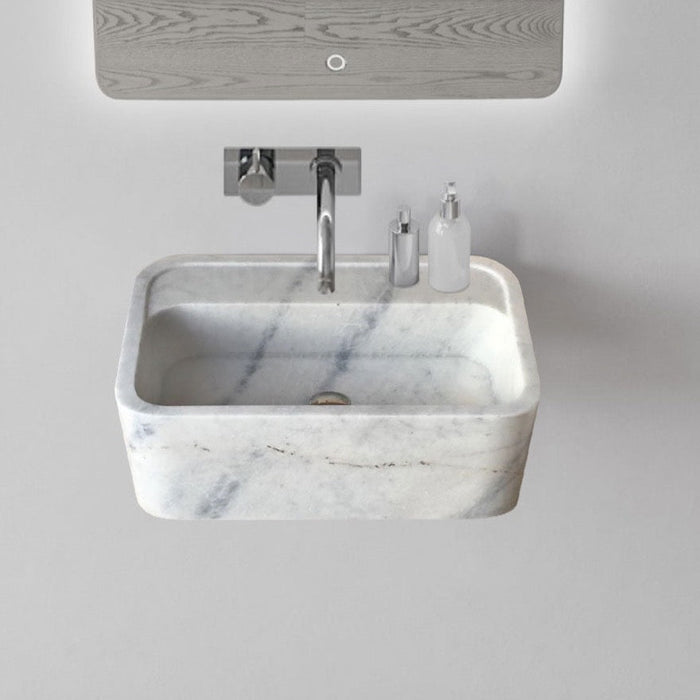 Carrara White Marble Rectangular Wall-mount Bathroom Sink NTRVS212