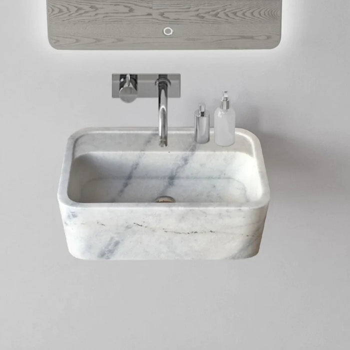 Genuine Carrara White Marble Rectangular Wall-Mount Bathroom Sink 16 x 24 x 12
