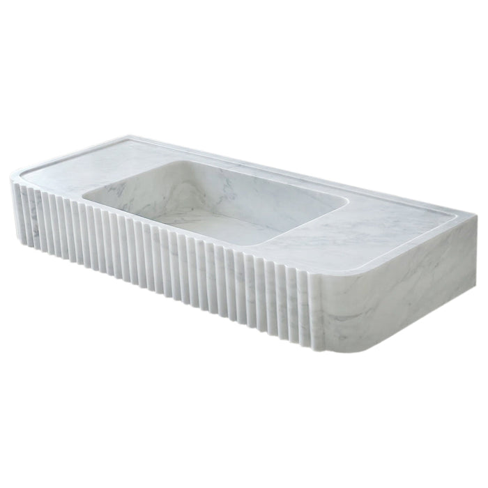 Carrara White Marble Wall Mount Bathroom Vanity Sink Polished Fluted 16 x 40 Inch