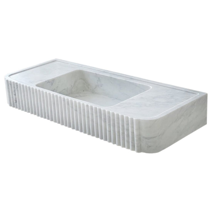 Carrara White Marble Wall-mount Bathroom Vanity Sink Fluted (W)16" (L)40" (H)6"