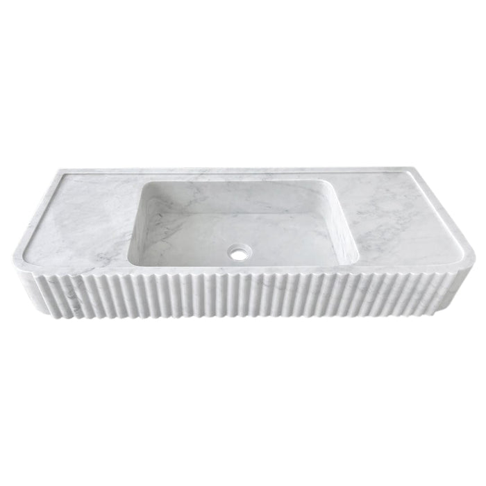 Carrara White Marble Wall-mount Bathroom Vanity Sink Fluted (W)16" (L)40" (H)6"