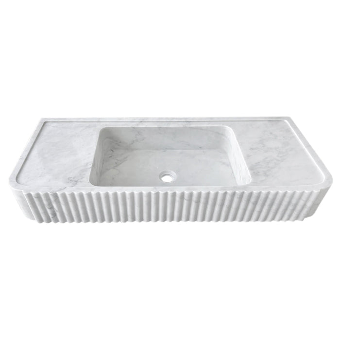 Carrara White Marble Wall Mount Bathroom Vanity Sink Polished Fluted 16 x 40 Inch