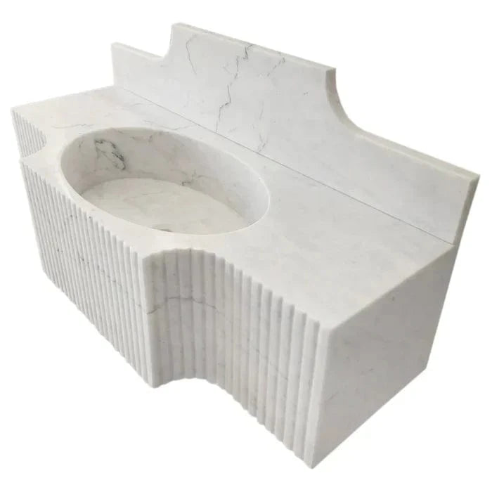 Carrara White Marble Wall-mount Bathroom Sink with 10" Backsplash (W)18" (L)48" (H)10"