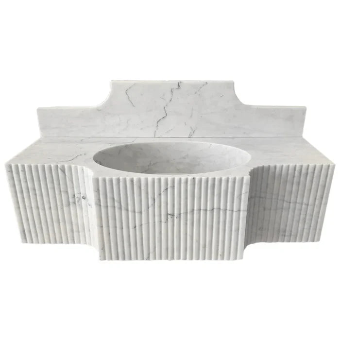 Carrara White Marble Polished Wall Mount Bathroom Sink 48 Inch with 10 Inch Backsplash