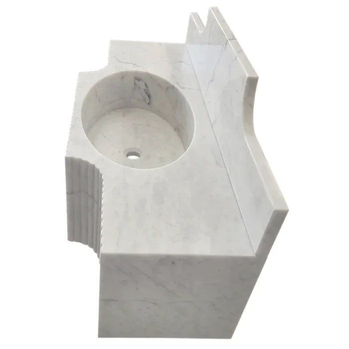 Carrara White Marble Polished Wall Mount Bathroom Sink 48 Inch with 10 Inch Backsplash