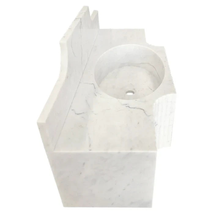 Carrara White Marble Polished Wall Mount Bathroom Sink 48 Inch with 10 Inch Backsplash