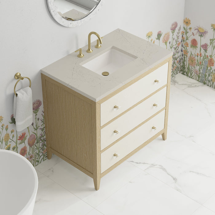 James Martin Celeste 36" Single Bathroom Vanity, Sunwashed Oak with Embossed Shagreen Drawer Fronts