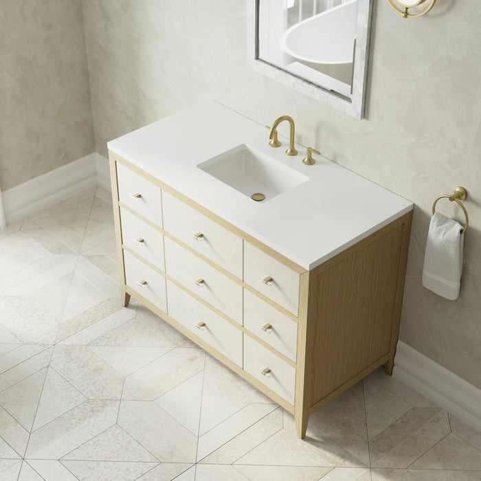 James Martin Celeste 48" Single Bathroom Vanity, Sunwashed Oak with Embossed Shagreen Drawer Fronts