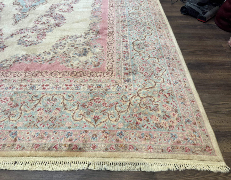 10x14 Karastan Kirman Rug #784 Pastel Ivory Kirman Medallion, Wool Antique Original 700 Series