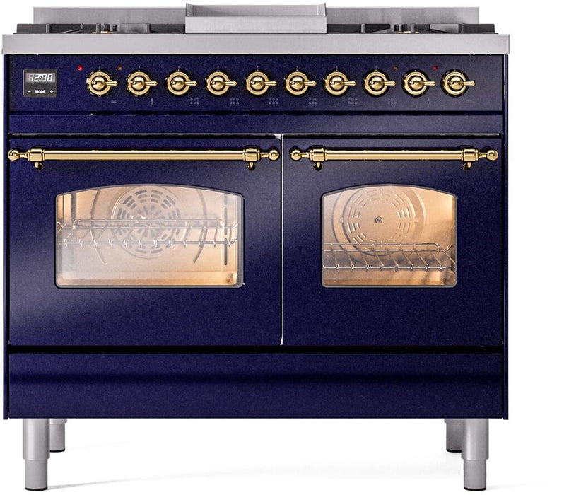 ILVE Nostalgie II 40" Dual Fuel Liquid Propane Range, Blue, Brass Trim UPD40FNMPMBGLP ILVE