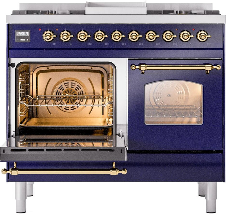 ILVE Nostalgie II 40" Dual Fuel Liquid Propane Range, Blue, Brass Trim UPD40FNMPMBGLP ILVE