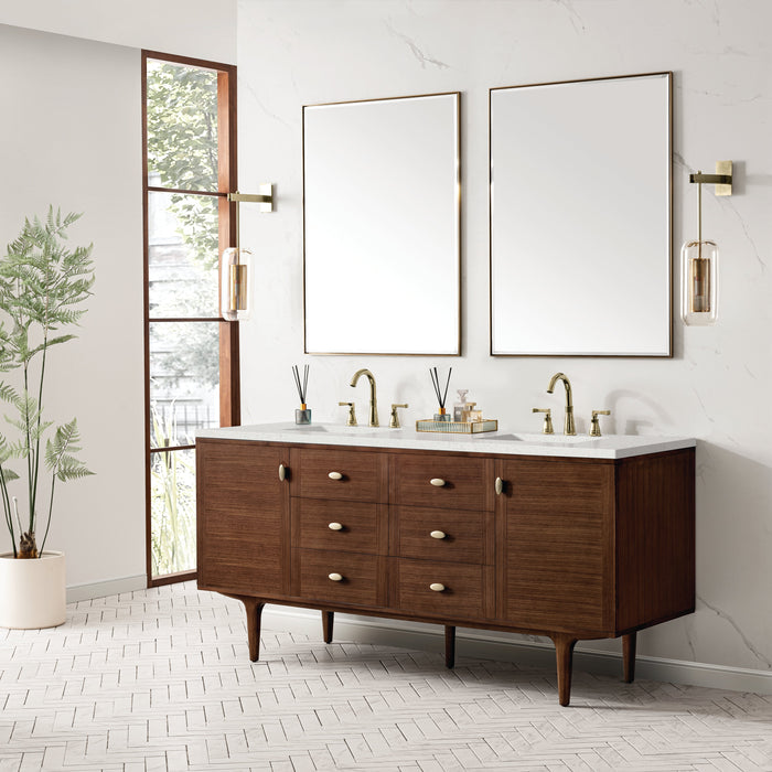 James Martin Amberly 72" Dual Mount Double Bathroom Vanity, Mid-Century Walnut