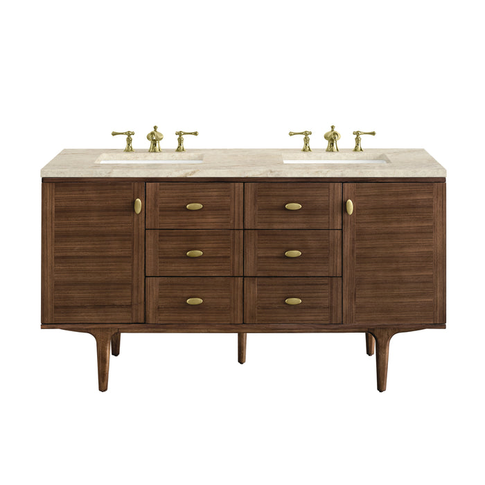 James Martin Amberly 60" Dual Mount Double Bathroom Vanity, Mid-Century Walnut