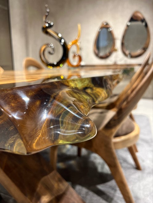 Solid Linden Wood Natural Look Epoxy Resin Side Dining Table