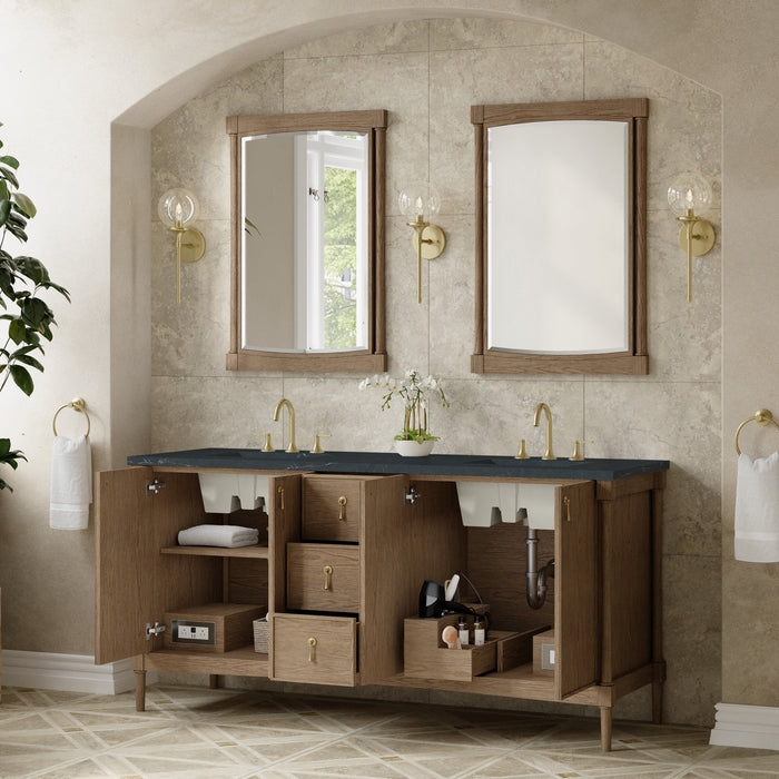 James Martin Kinnsden 72" Double Bathroom Vanity, Weathered Oak