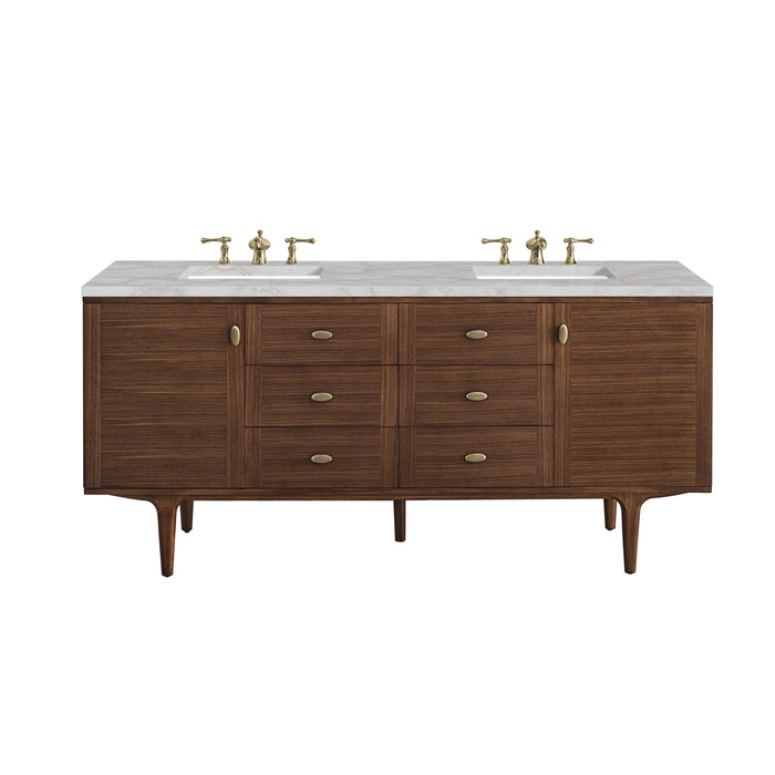 James Martin Amberly 72" Dual Mount Double Bathroom Vanity, Mid-Century Walnut