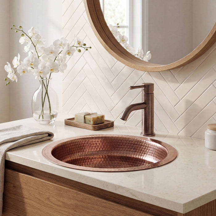 Akicon Custom Hammered Copper Bathroom Sink Artisan Copper Basin — AKS213-C