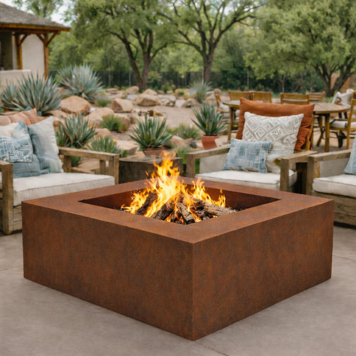 Square Corten Fire Pit Table - FREE SHIPPING