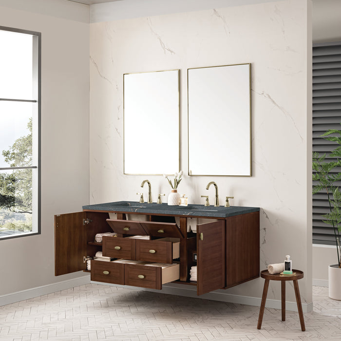 James Martin Amberly 60" Dual Mount Double Bathroom Vanity, Mid-Century Walnut