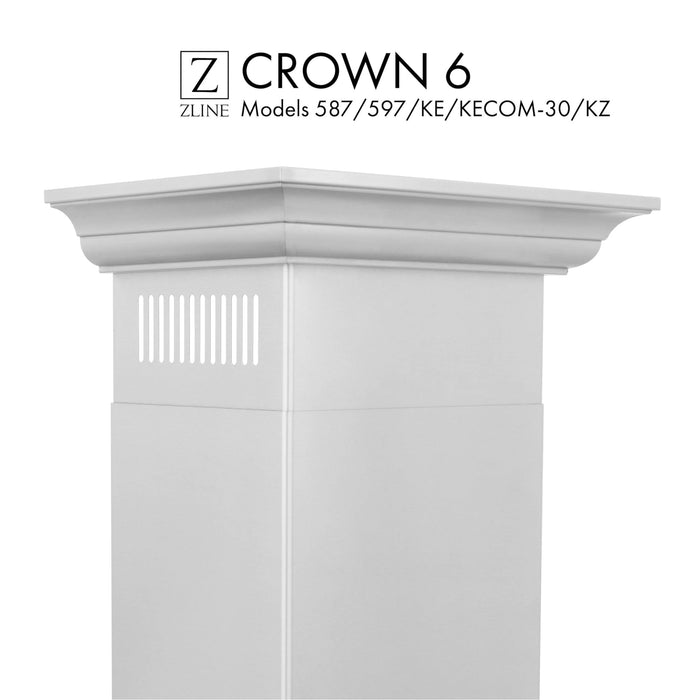 Crown Molding 6 Wall Range Hood Stainless, CM6 - 587/597/KE/KECOM - 30/KZ - Farmhouse Kitchen and Bath