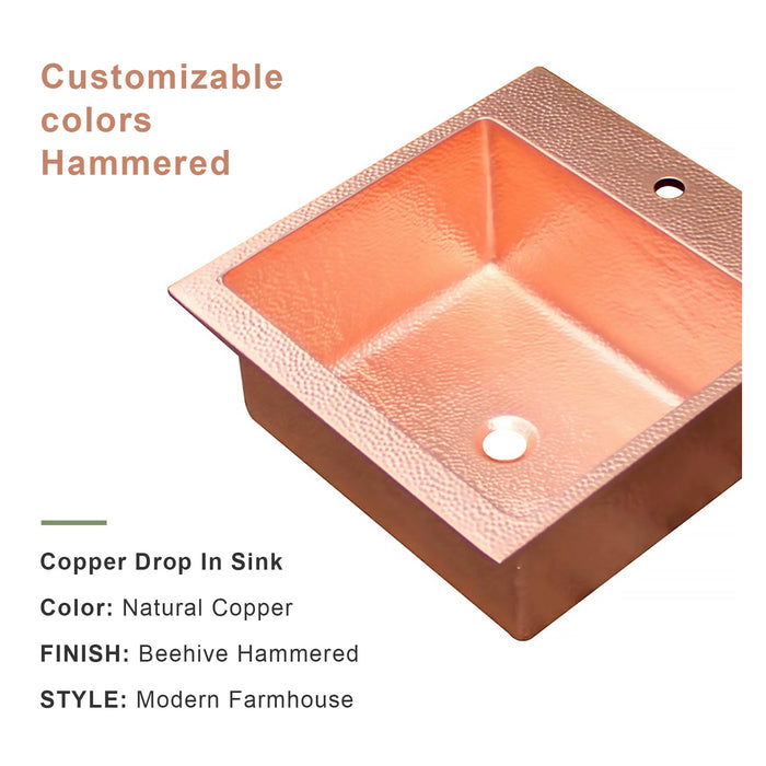 Akicon Custom Handcrafted Single Bowl Copper Top Mount Kitchen Sink — AKS511-C