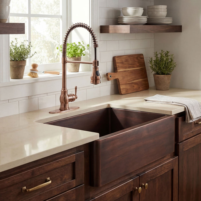 Akicon Single Bowl Handcrafted Custom Copper Farmhouse Kitchen Sink — AKS501-C