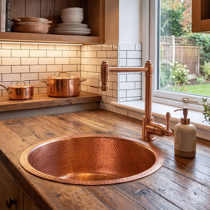Akicon Custom Solid Copper Bar Sink Handcrafted Kitchen Prep Sink — AKS514-C