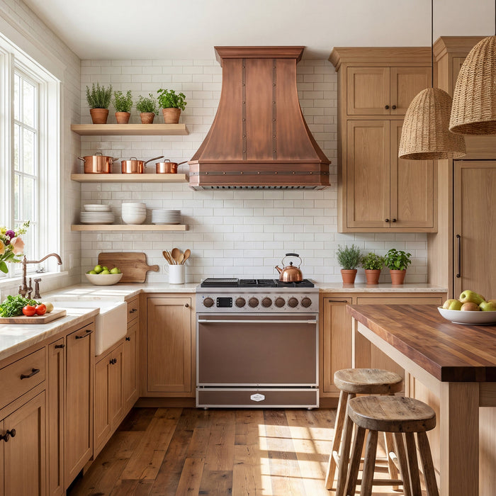 Akicon Custom Copper Range Hood Handmade with Custom Size and Finish — AKH712C-C