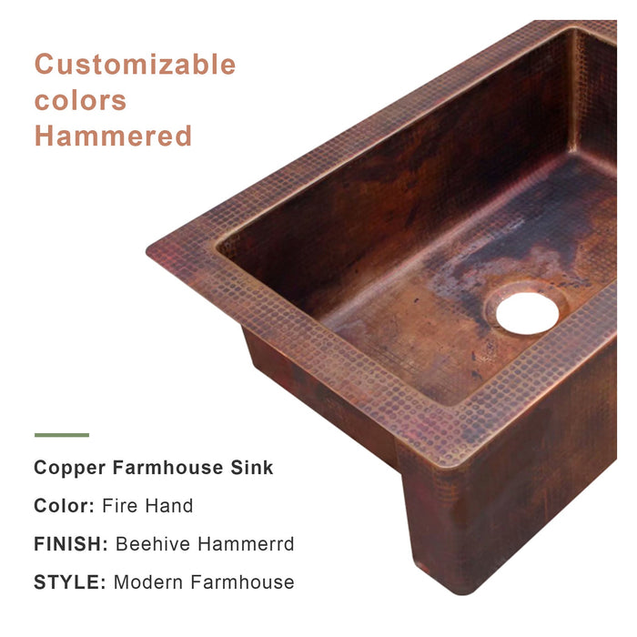 Akicon Single Bowl Handcrafted Custom Copper Farmhouse Kitchen Sink — AKS501-C