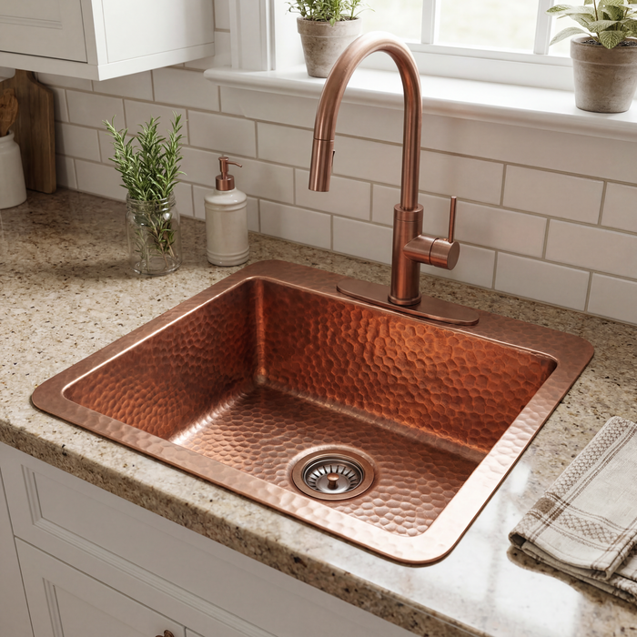 Akicon Custom Handcrafted Single Bowl Copper Top Mount Kitchen Sink — AKS511-C