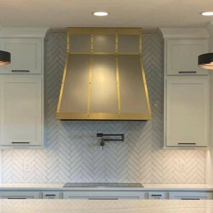 Stainless Steel Custom Kitchen Hood with Brass Bands
