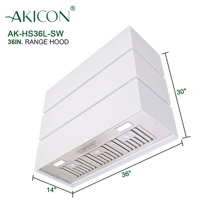 Akicon 36" Stainless Steel Wall Mount Range Hood, 3 Stacks Kitchen Hood with 600 CFM Vent Motor — AK-HS36L-SW