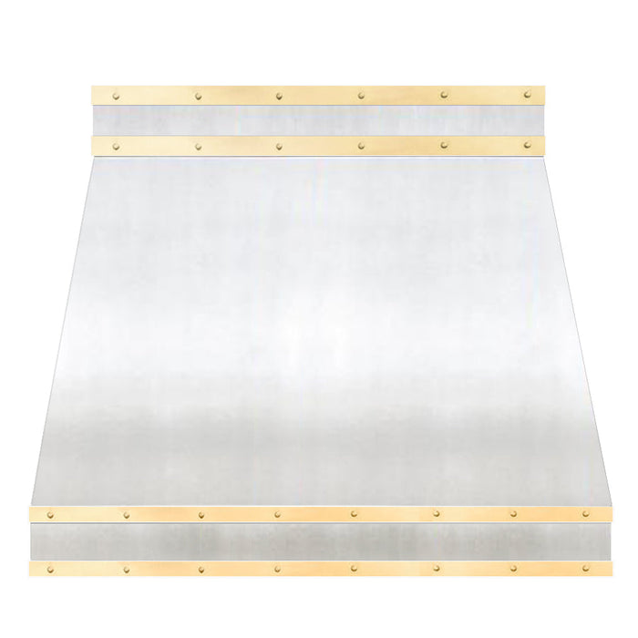 Angled Stainless Steel Custom Kitchen Hood with Brass Straps