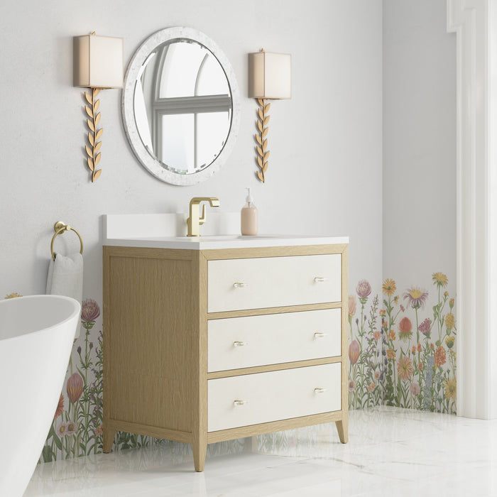 James Martin Celeste 36" Single Bathroom Vanity, Sunwashed Oak with Embossed Shagreen Drawer Fronts
