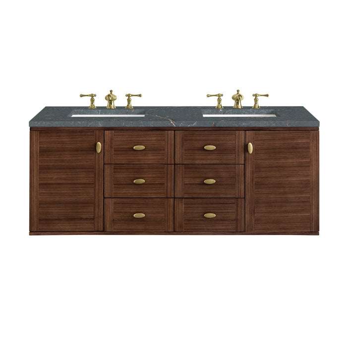James Martin Amberly 60" Dual Mount Double Bathroom Vanity, Mid-Century Walnut