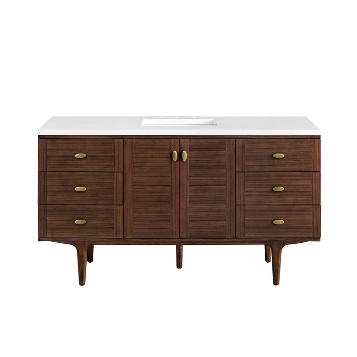 James Martin Amberly 60" Dual Mount Single Bathroom Vanity, Mid-Century Walnut