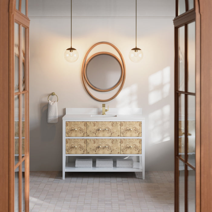 James Martin Olena 48" Single Bathroom Vanity, Polished White and Light Mappa Burl