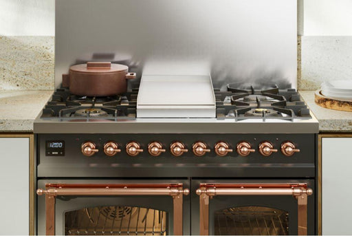 ILVE Nostalgie II 40" Dual Fuel Liquid Propane Range, Stainless Steel, Copper Trim UPD40FNMPSSPLP ILVE