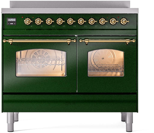 ILVE Nostalgie II 40" Electric Range, Emerald Green, Brass Trim UPDI406NMPEGG ILVE