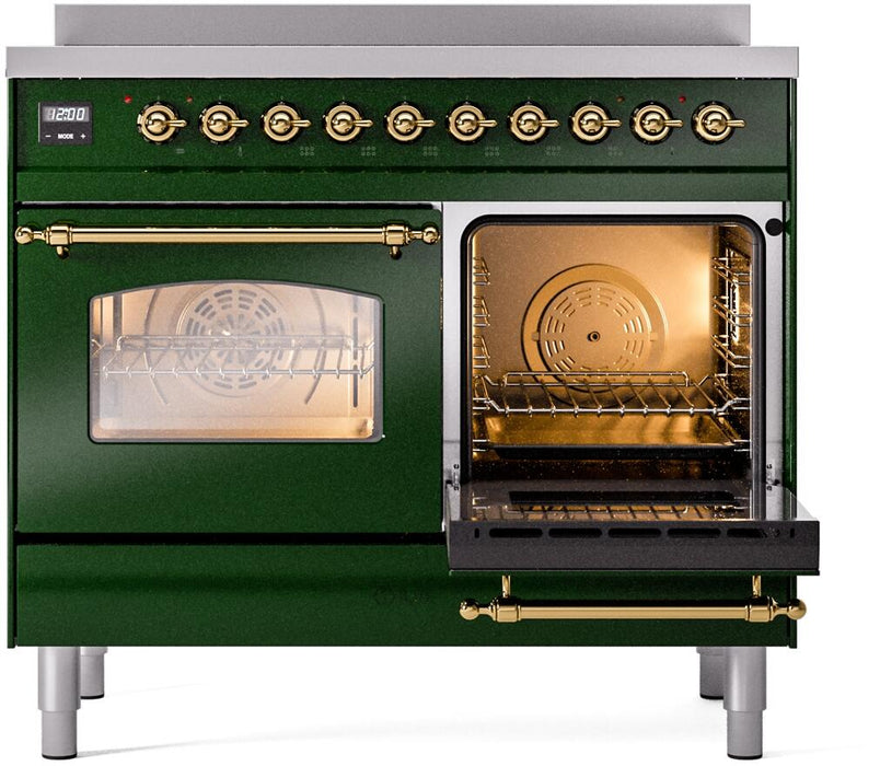 ILVE Nostalgie II 40" Electric Range, Emerald Green, Brass Trim UPDI406NMPEGG ILVE