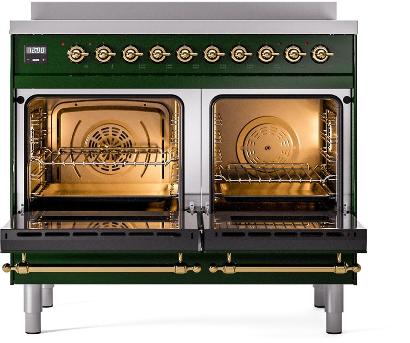 ILVE Nostalgie II 40" Electric Range, Emerald Green, Brass Trim UPDI406NMPEGG ILVE