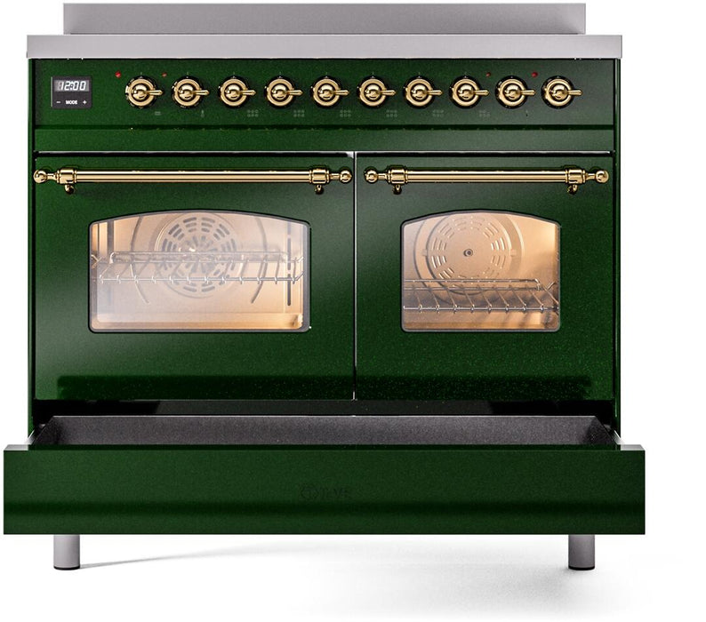 ILVE Nostalgie II 40" Electric Range, Emerald Green, Brass Trim UPDI406NMPEGG ILVE