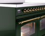 ILVE Nostalgie II 40" Electric Range, Emerald Green, Brass Trim UPDI406NMPEGG ILVE