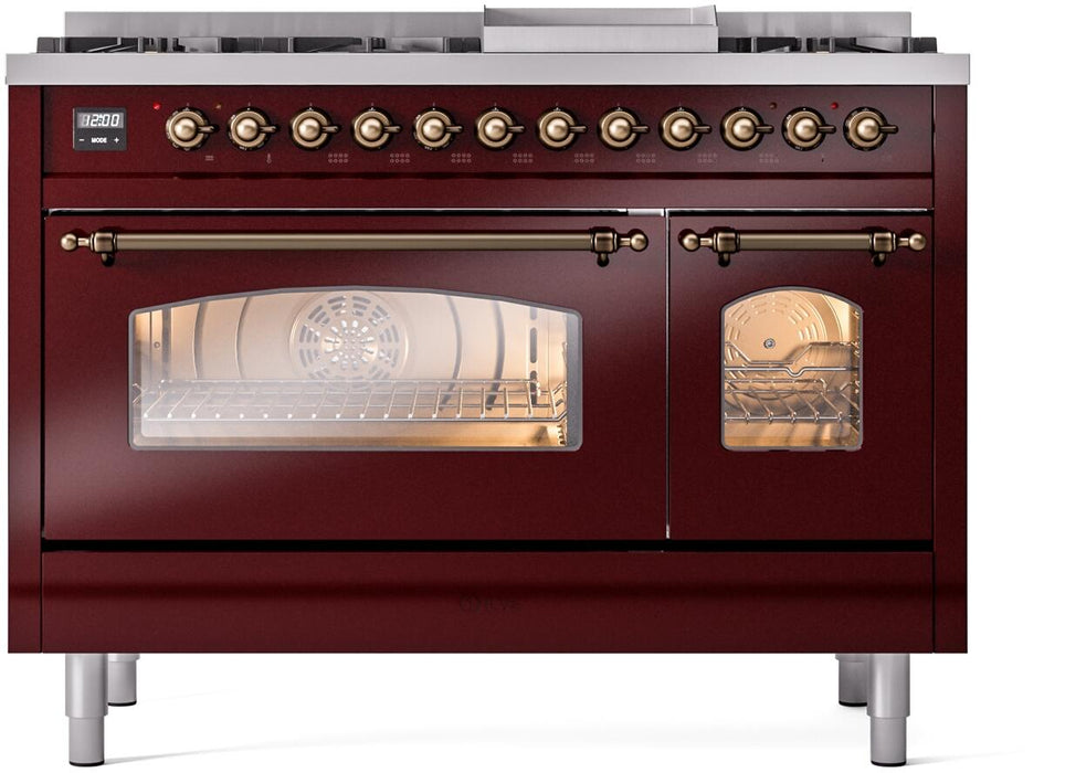 ILVE Nostalgie II 48" Dual Fuel Liquid Propane Range, Burgundy, Bronze Trim ILVE UP48FNMPBUBLP ILVE