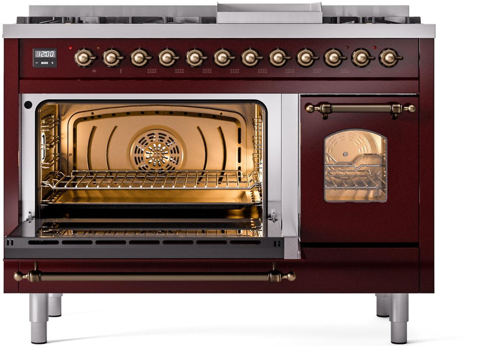 ILVE Nostalgie II 48" Dual Fuel Liquid Propane Range, Burgundy, Bronze Trim ILVE UP48FNMPBUBLP ILVE